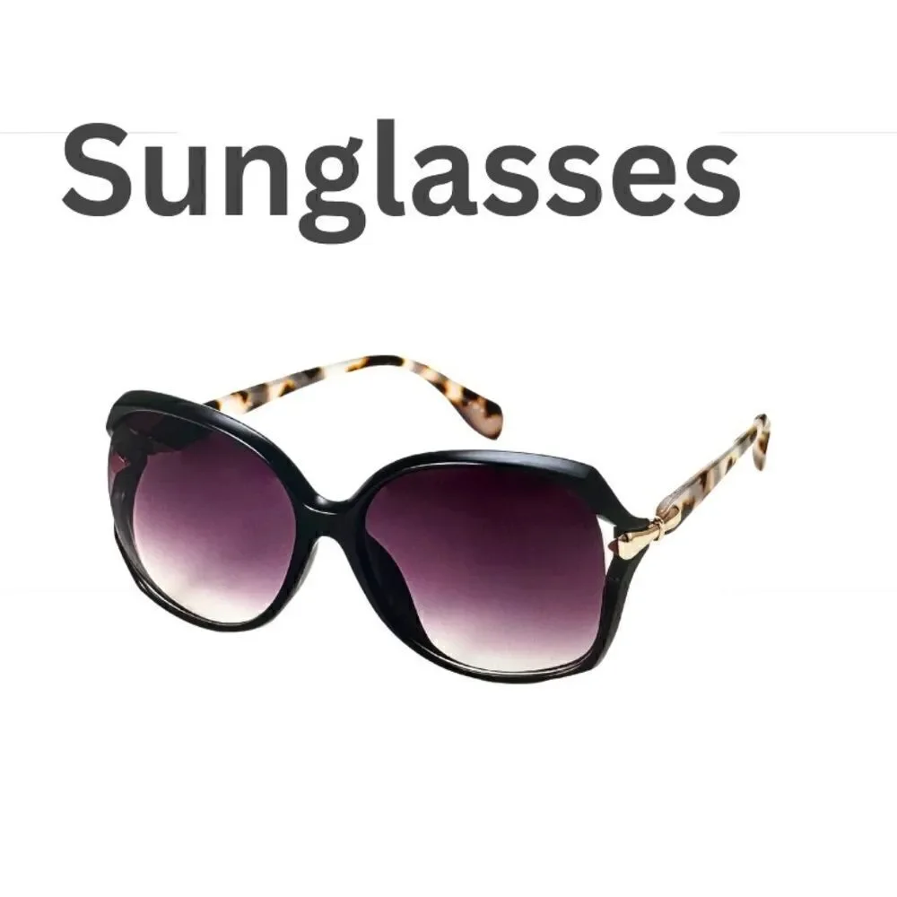 New Fashion Sunglasses Large Frames, Black frames with tortoise shell stems.